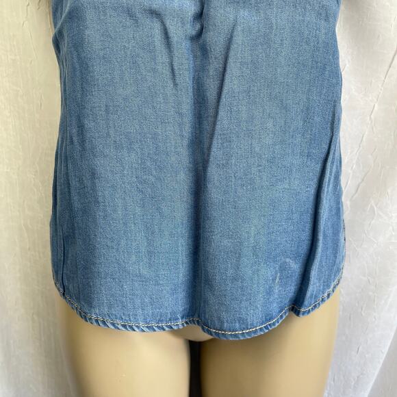 🌞 Light Blue Denim Chambray T-shirt Smock Shirt Forever 21 Life in Progress XS - Picture 3 of 16